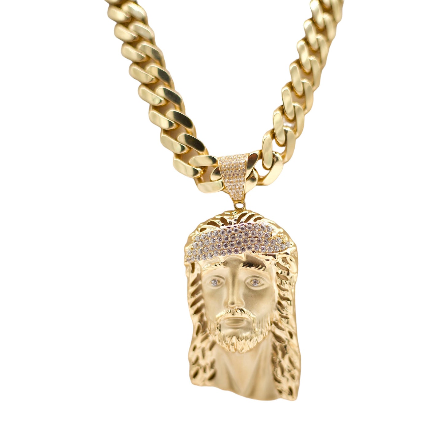 14k Cuban link & Jesus Face Pendant - 16mm