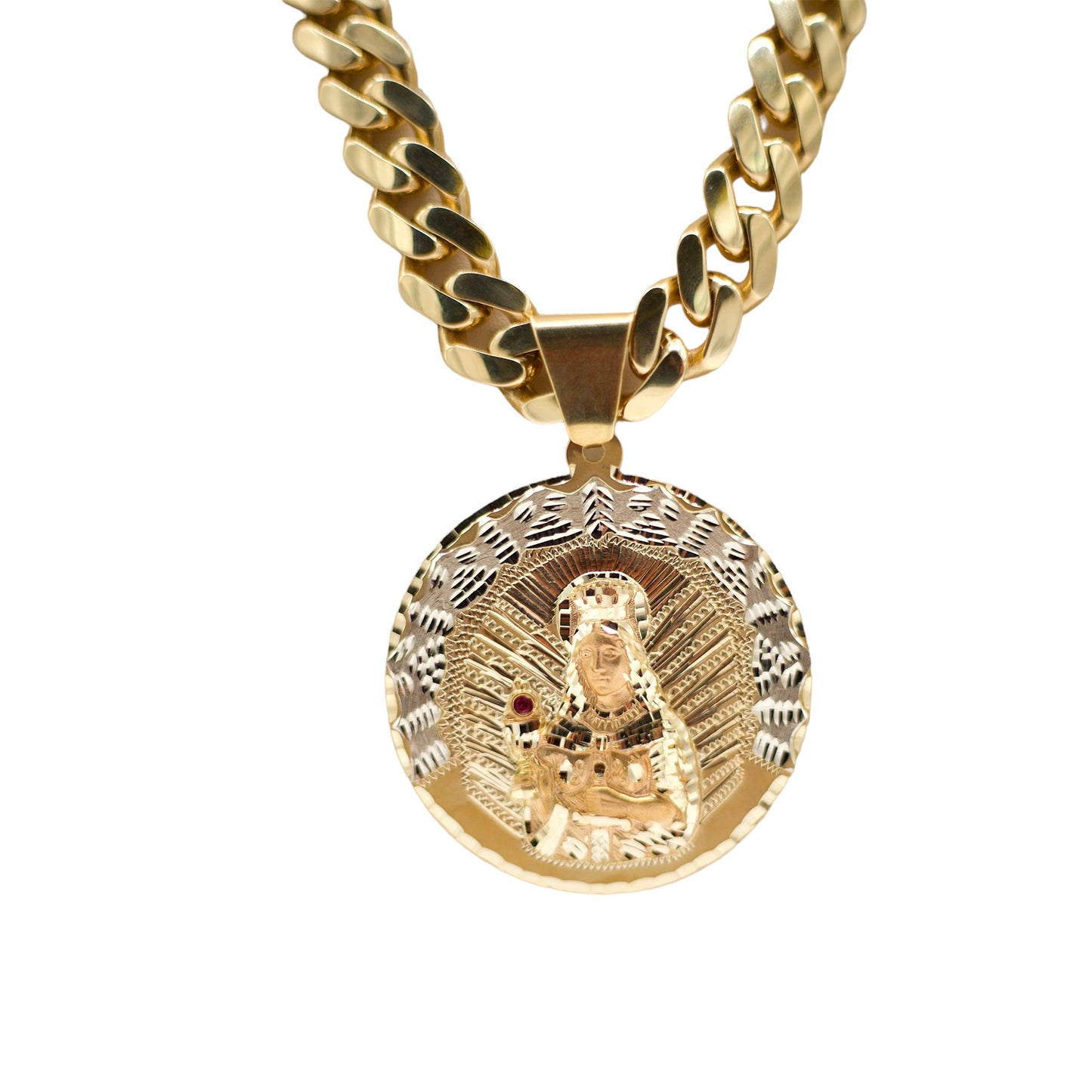 14k Cuban link & Virgin Mary Pendant
