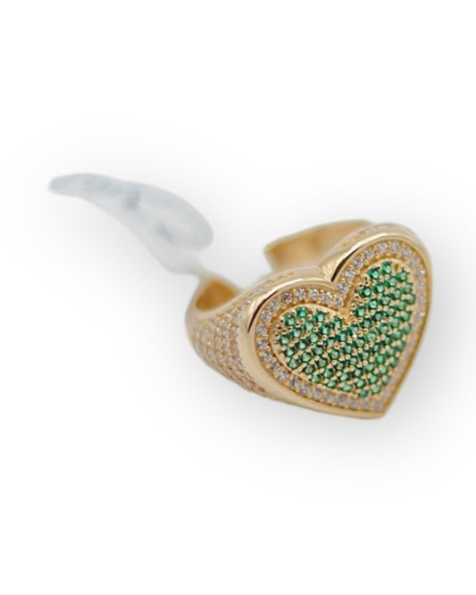 14k CZ Stone Green Heart Ring