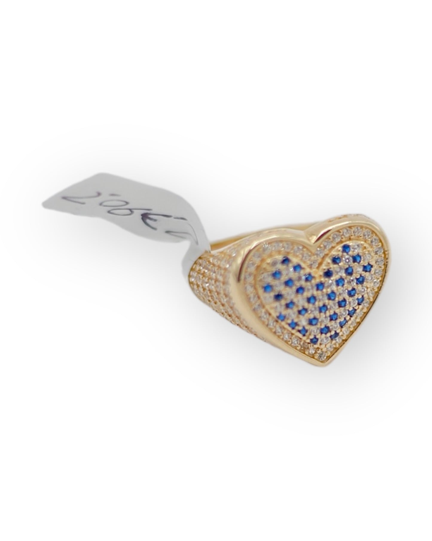 14k Gold CZ Stone Blue Heart Ring