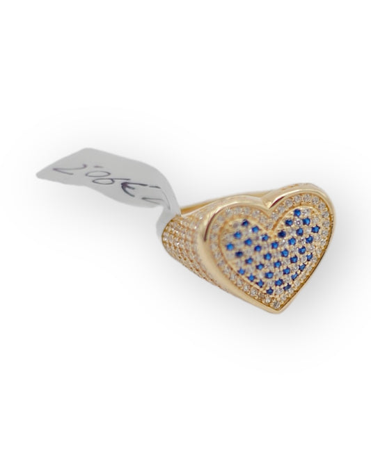14k Gold CZ Stone Blue Heart Ring