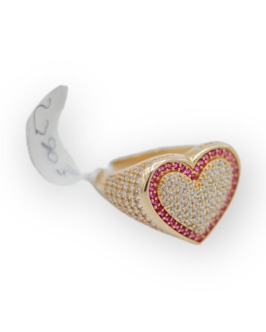 14k Gold CZ Stone Red Heart Ring